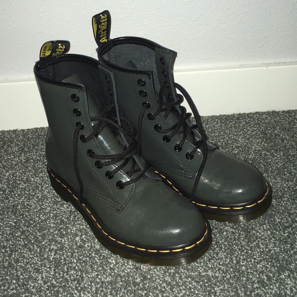 Dr. Martens Women's Black Combat Boots with Yellow Stitching